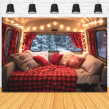 Christmas Decorated Red Camper Van Backdrop UK M11-58