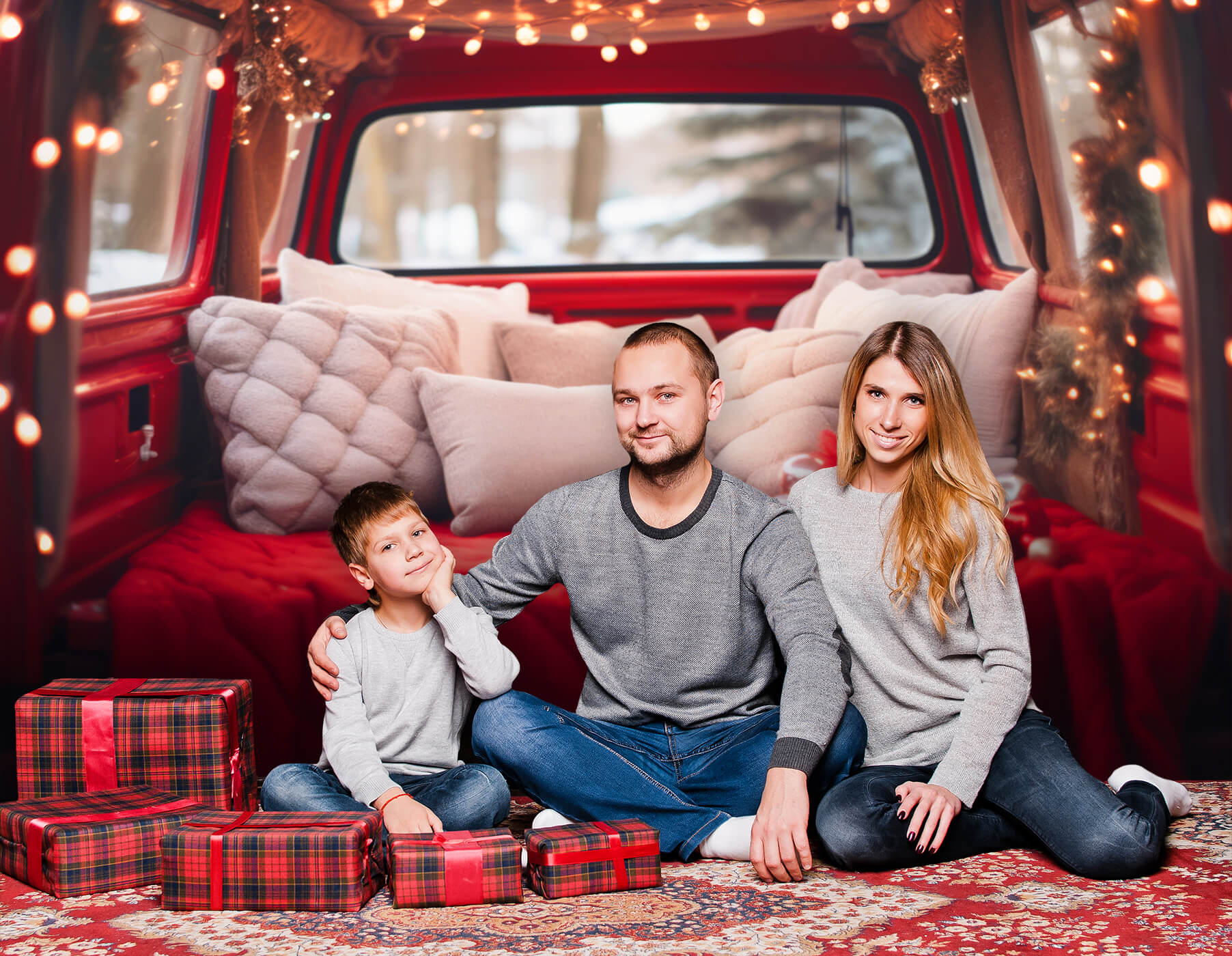 Winter Christmas Red Truck Studio Backdrop UK M11-59