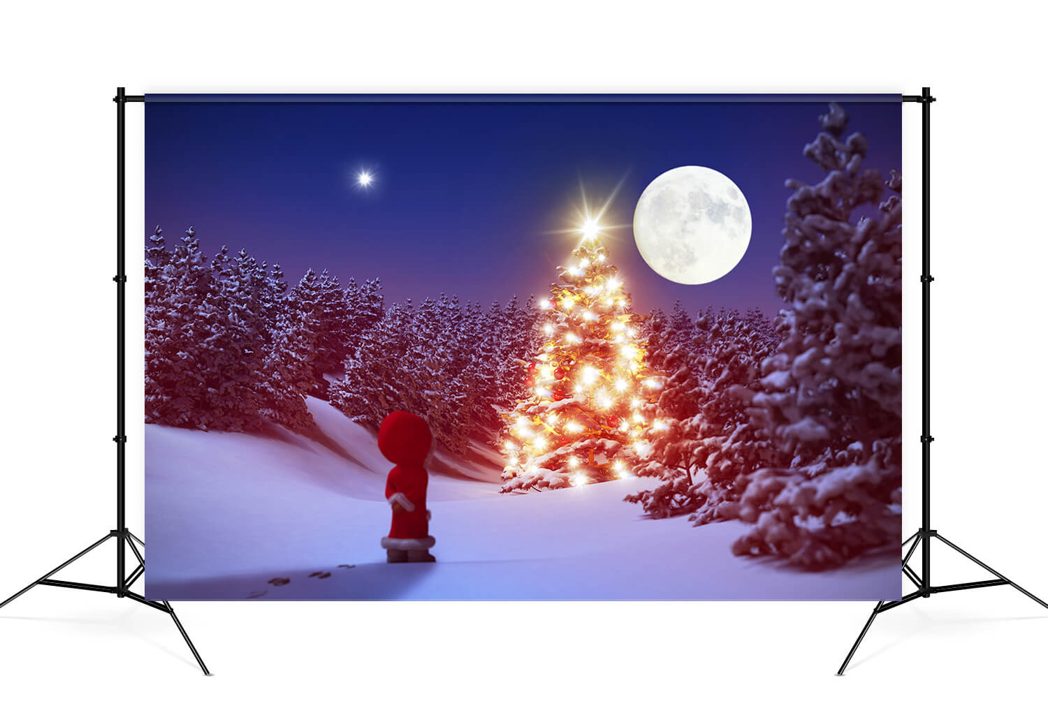 Winter Snowy Forest Night Moon Backdrop UK M11-61