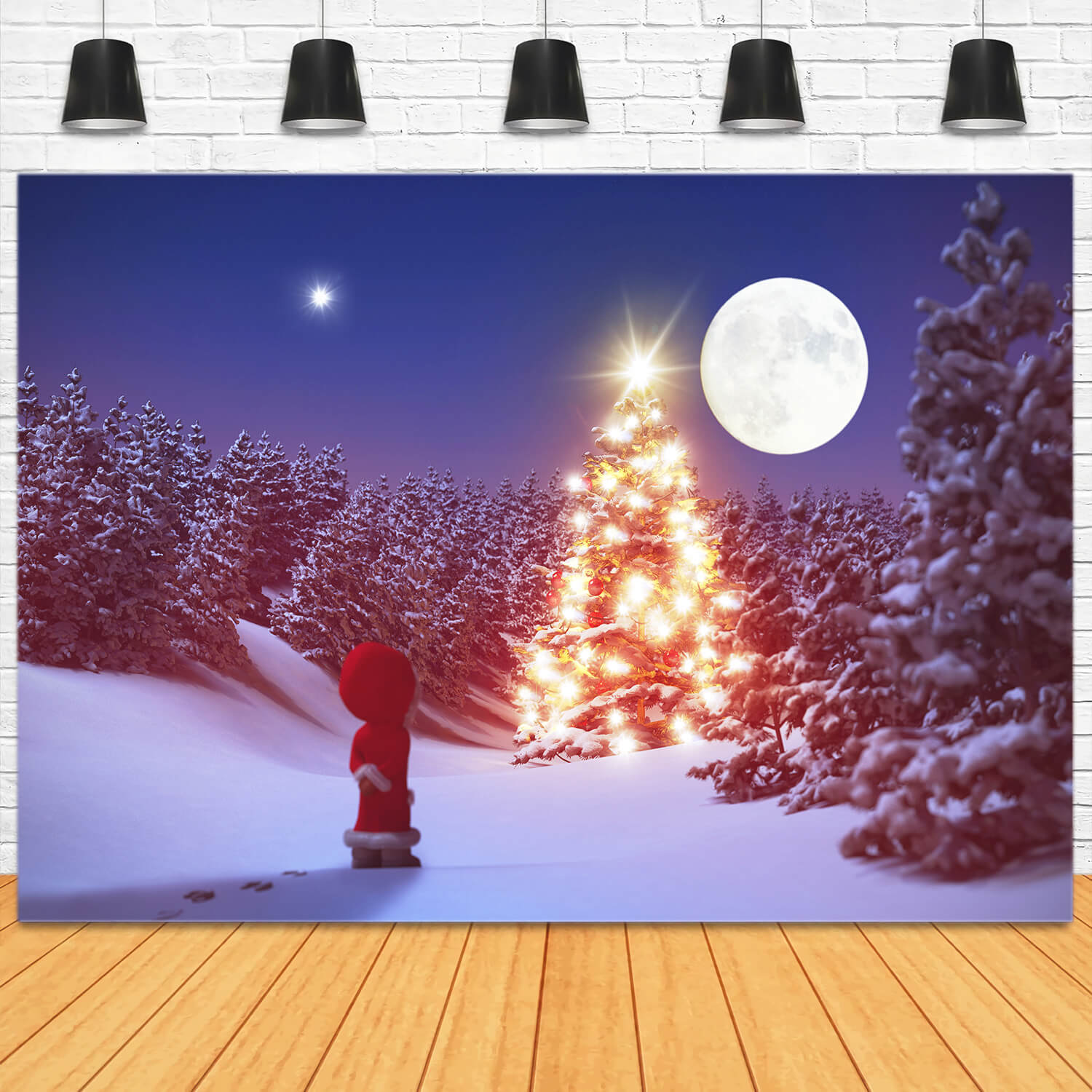 Winter Snowy Forest Night Moon Backdrop UK M11-61