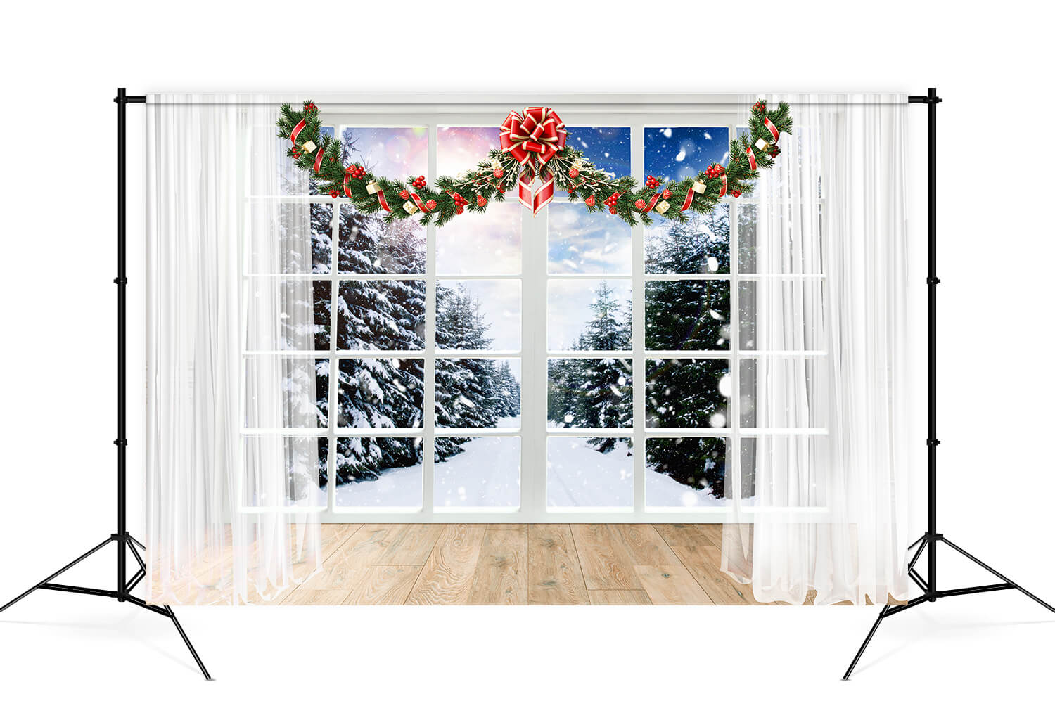 Christmas Window Snow Forest View Backdrop UK M11-66