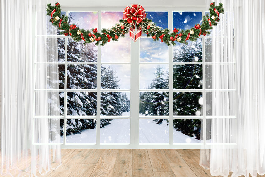 Christmas Window Snow Forest View Backdrop UK M11-66