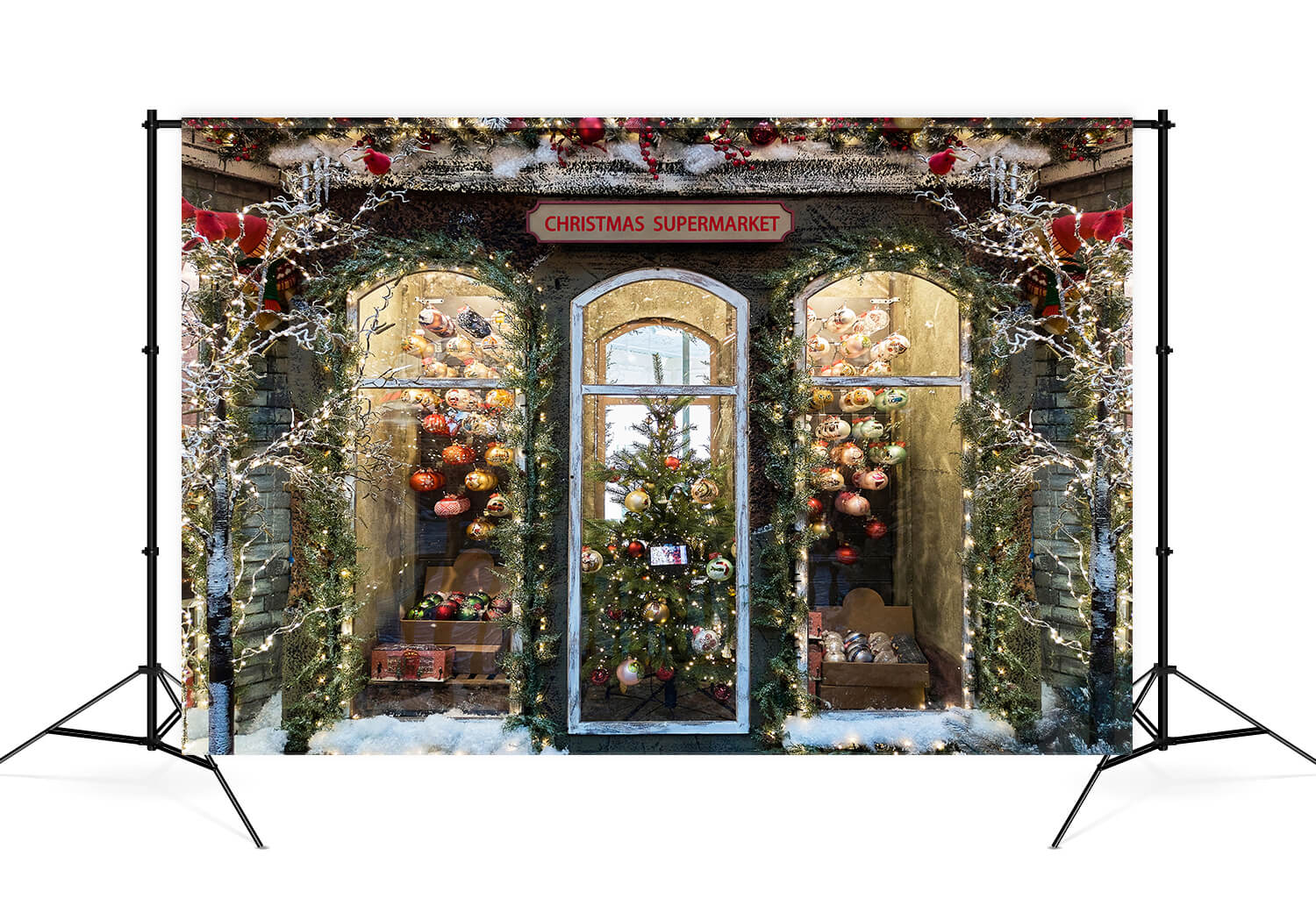 Christmas Supermarket Window Photography Backdrop UK M11-67