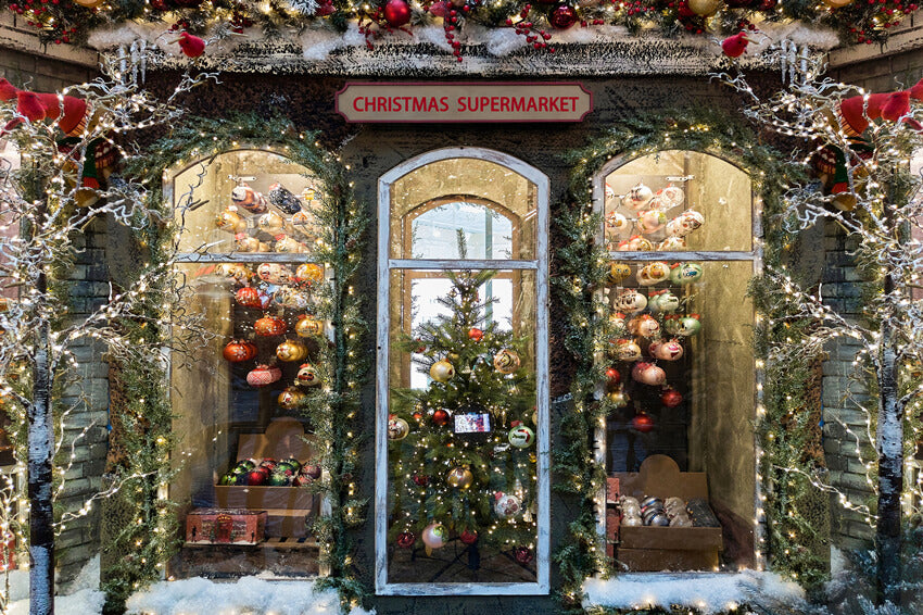 Christmas Supermarket Window Photography Backdrop UK M11-67