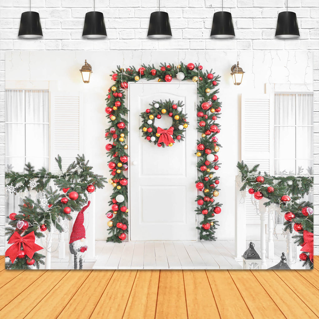 Christmas Wreaths Decorated Front Door Backdrop UK M11-68