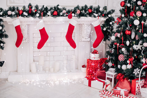 Christmas Tree Fireplace Socks Gift Box Backdrop UK M11-72