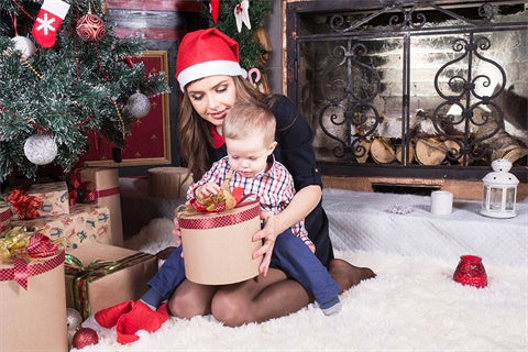 Christmas Fireplace Red Socks Gift Carpet Winter Backdrop M11-74