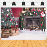 Christmas Fireplace Red Socks Gift Carpet Winter Backdrop M11-74