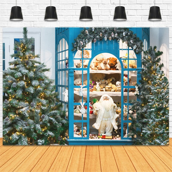 Christmas Shelf Full of Toys Decorated Trees Gifts Santa Claus Backdrop M11-75