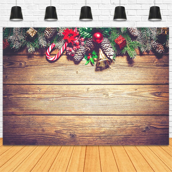 Christmas Wooden Wall Pine Cones Fir Tree Red Candy Cane Backdrop M11-78