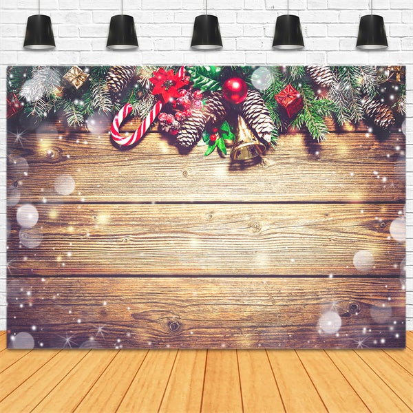 Snowy Christmas Pine Cones Gift Candy Wooden Wall Backdrop M11-79