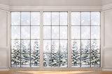 Winter Snowy Day Glass Window Snow Covered Holly Tree Backdrop M12-01
