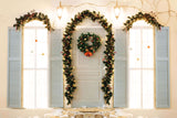 Christmas Wreaths Jingle Bells Street Lamps Shutters Door Steps Backdrop M12-02