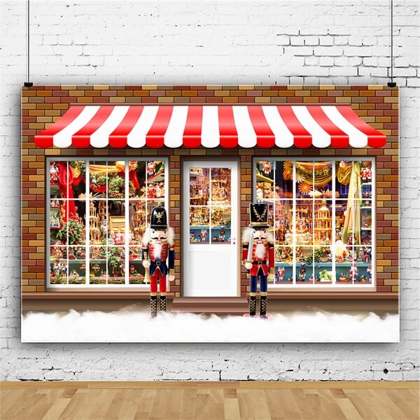 Nutcracker Toy Store Street View Fairytale Style Brick Wall Christmas Backdrop M12-04