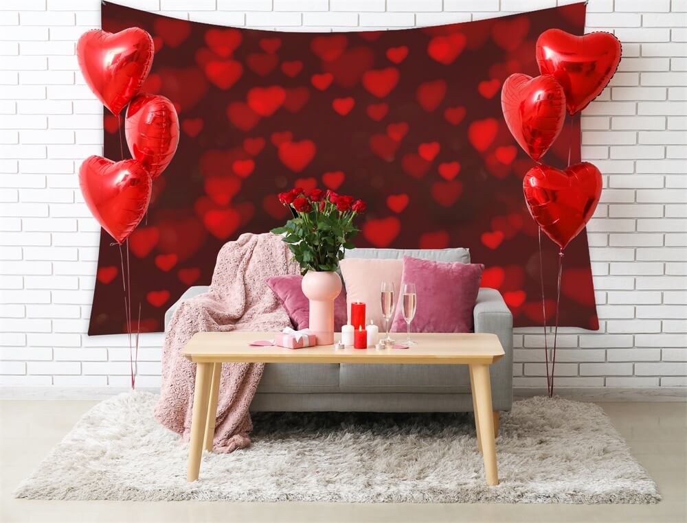 Valentine's Day Covered Red Heart Halo Scattered Scene Romantic Backdrop M12-06