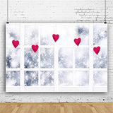 Winter Snowflakes French window Hanging Hearts Romantic Backdrop M12-07