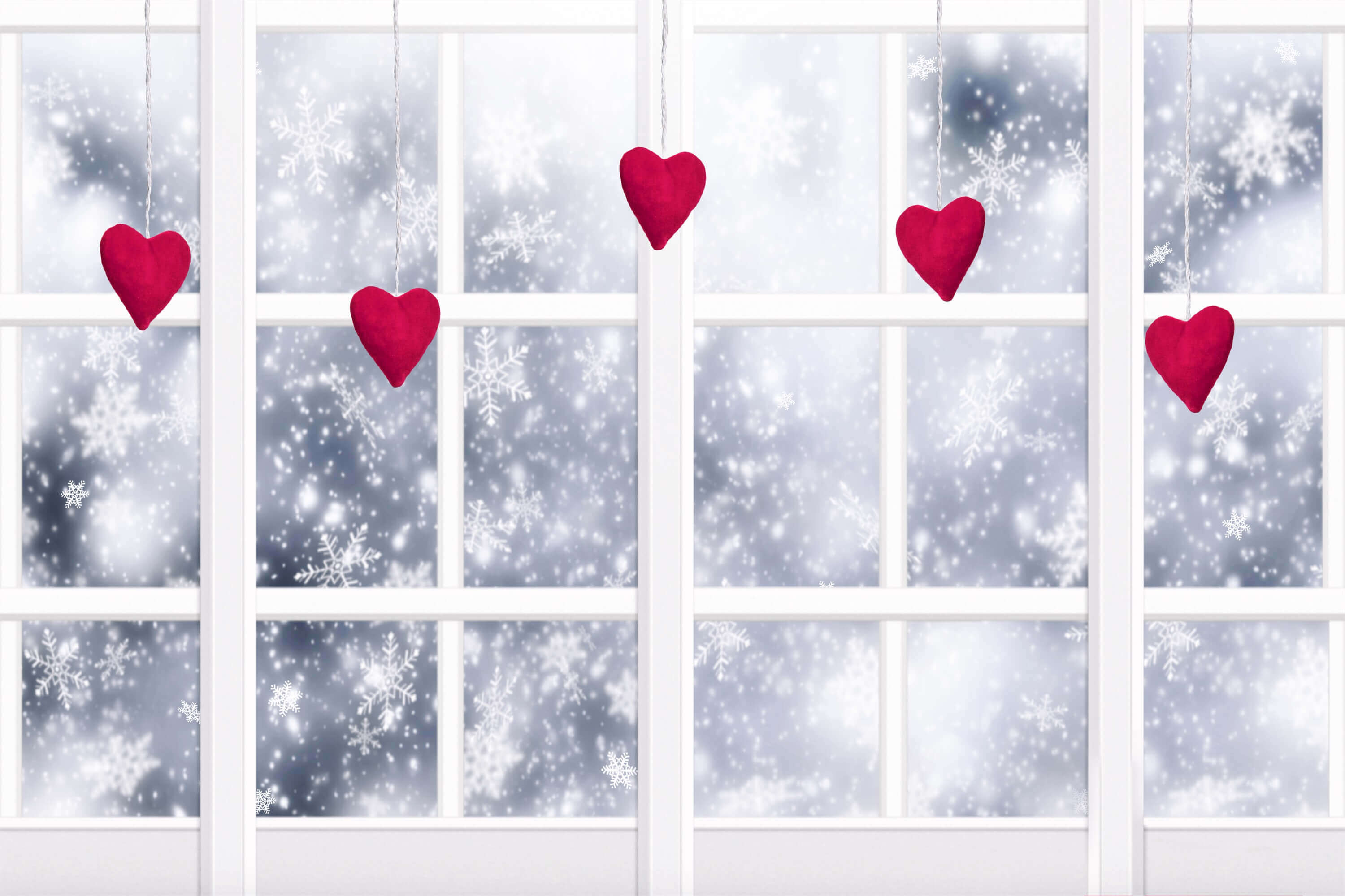 Winter Snowflakes French window Hanging Hearts Romantic Backdrop M12-07