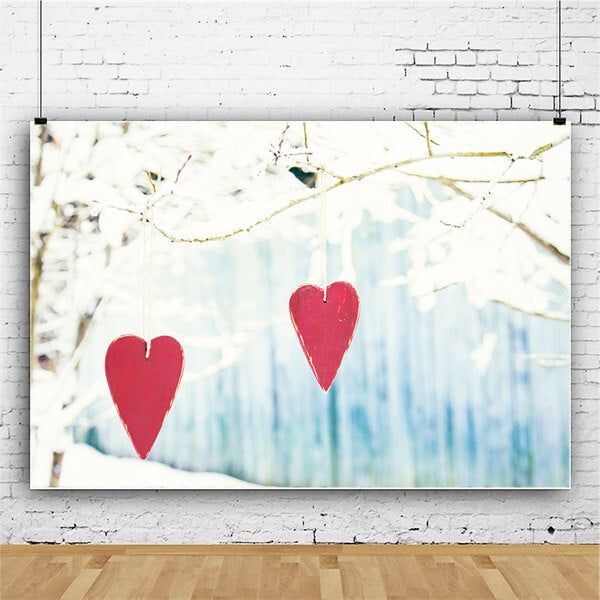 Winter Snowy Tree Branch Hanging Love Wooden Plaque Romantic Backdrop M12-08