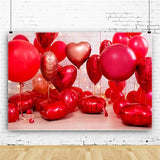 Valentine's Day Red Heart Balloon Strip Lights White Brick Wall Room Backdrop M12-12