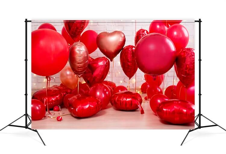 Valentine's Day Red Heart Balloon Strip Lights White Brick Wall Room Backdrop M12-12