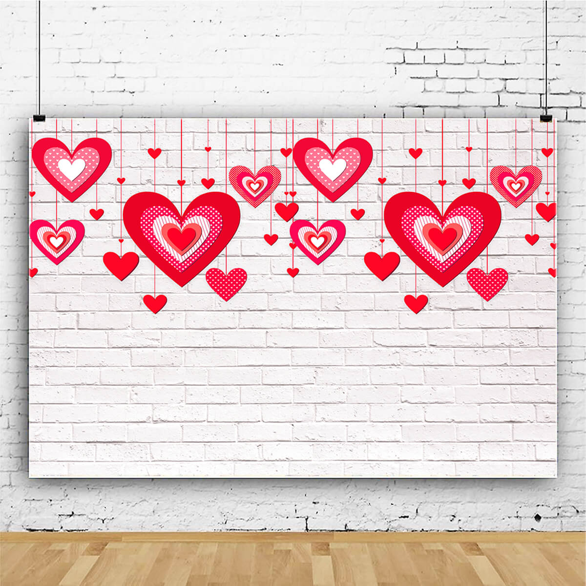 Valentine's Day Red Heart Decoration white brick wall Backdrop M12-13