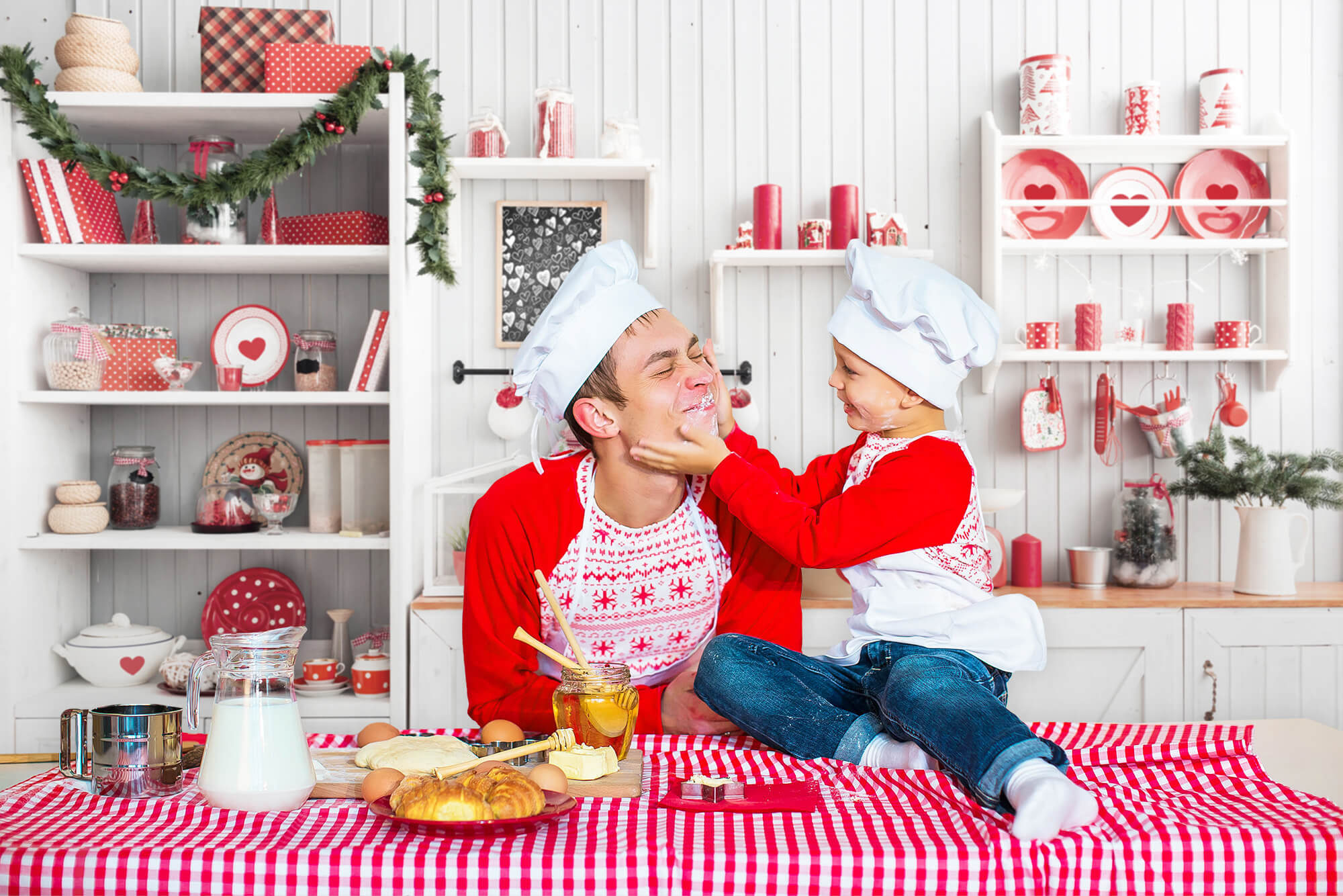 Valentine's Day Kitchen Red Heart Decorations with Flower Backdrop M12-14