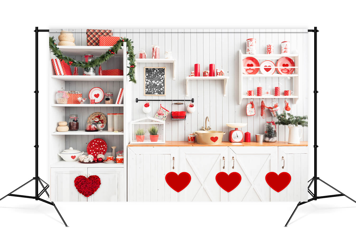 Valentine's Day Kitchen Red Heart Decorations with Flower Backdrop M12-14