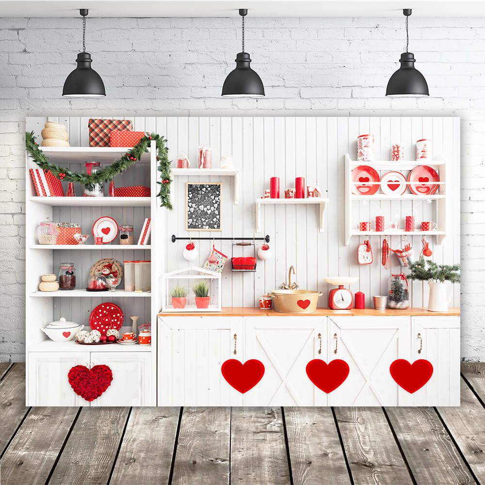 Valentine's Day Kitchen Red Heart Decorations with Flower Backdrop M12-14