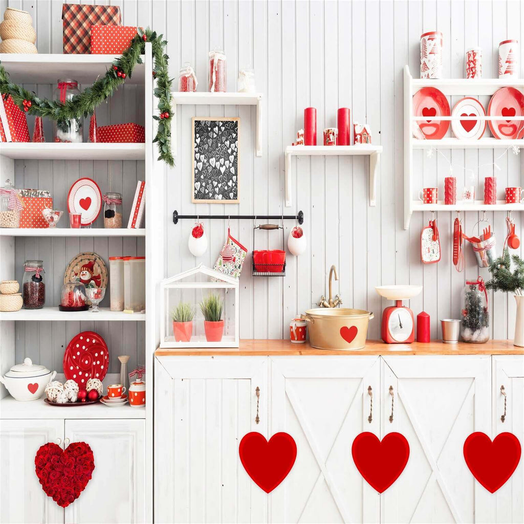 Valentine's Day Kitchen Red Heart Decorations with Flower Backdrop M12-14