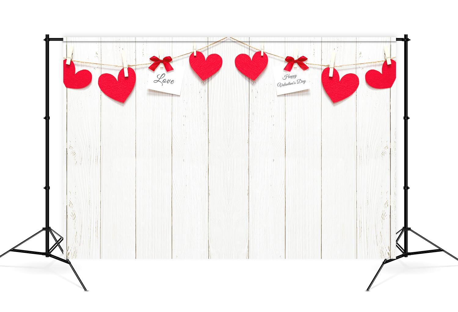 Valentine's Day White Shiplap Wall Red Heart Post-It Notes Bow Backdrop M12-16