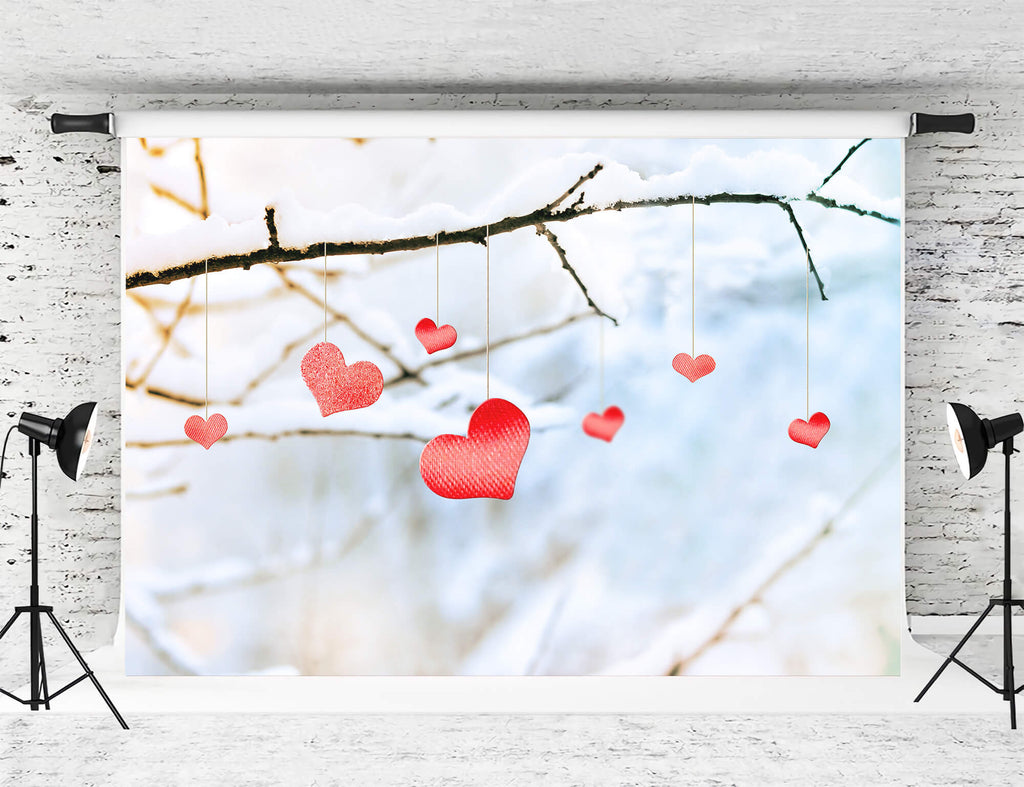 Valentine's Day Winter Snowy Tree Branch Love Hanging Decoration Backdrop M12-17