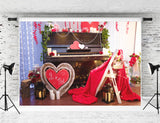 Valentine Red Heart Romantic Piano Decorations with Flower Backdrop M12-18