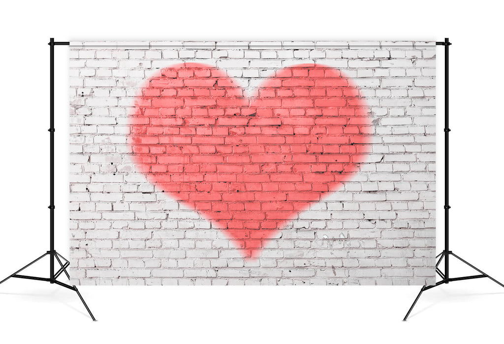 Valentine's Day Light Red Huge Heart White Brick Wall Backdrop M12-23