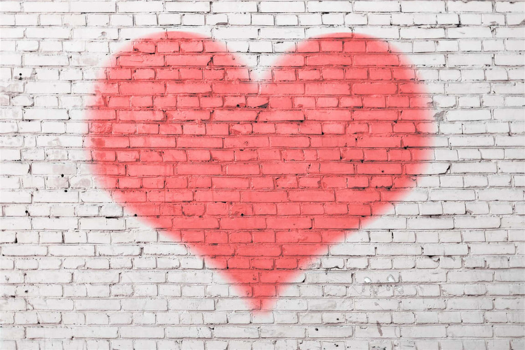 Valentine's Day Light Red Huge Heart White Brick Wall Backdrop M12-23