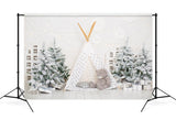 Christmas low saturated Startent Bear Snow Christmas Tree Gift Backdrop M12-29