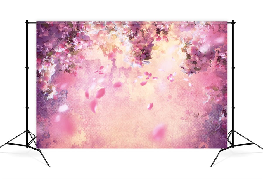 Oil Painting Dreamy Pink Flower Tree Petals Falling Backdrop M12-33