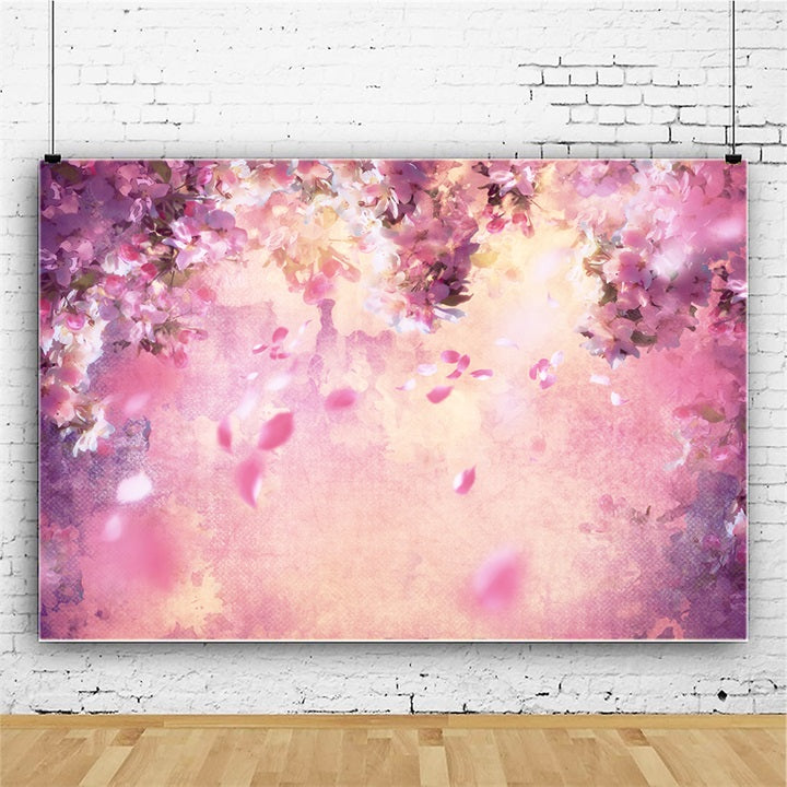 Oil Painting Dreamy Pink Flower Tree Petals Falling Backdrop M12-33