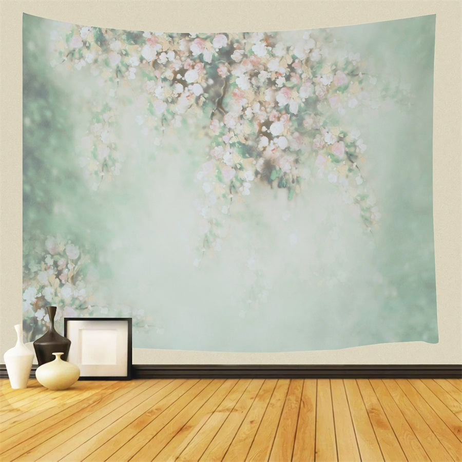 Abstract Elegant Pale Flower Fresh Green Backdrop M12-37