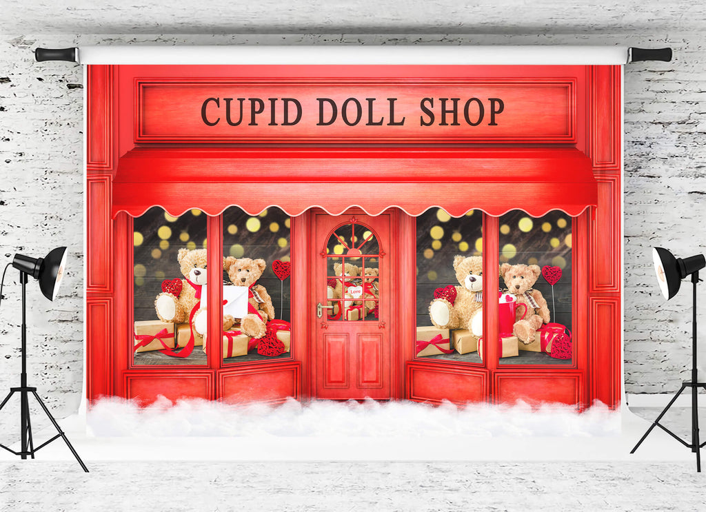 Cupid Doll Shop Rose Teddy Bear Red Shop Valentine's Day Backdrop M12-42