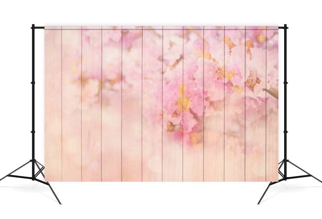 Light Pink Floral Scattered Scene Wooden Floor Backdrop M12-44