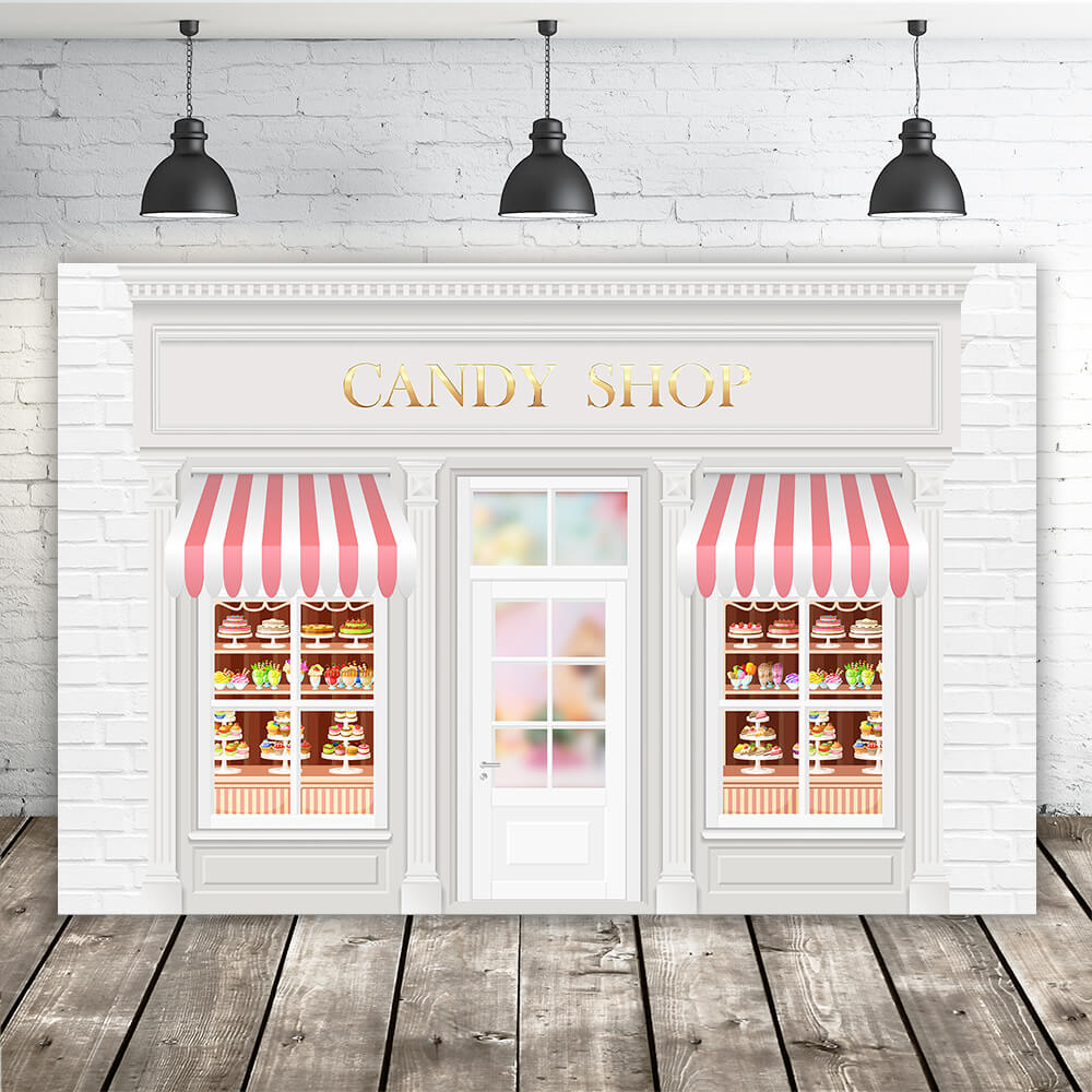 Valentine's Day Sweet Cupid Candy Cake Shop White Brick Wall Backdrop M12-45