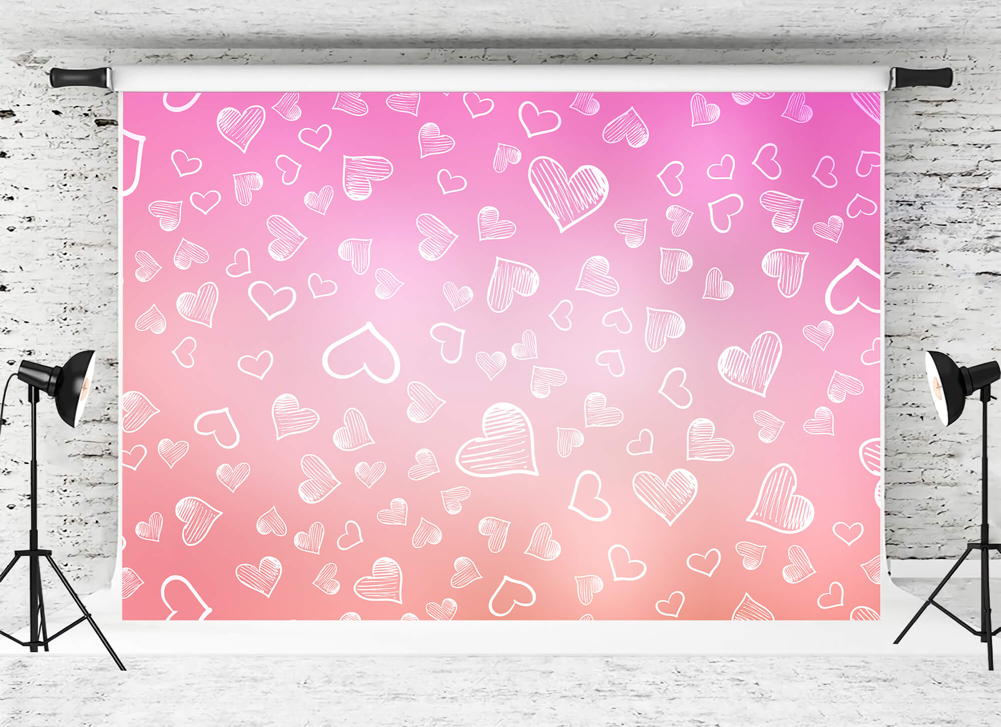 Valentine's Day Gradient Pink White Chalk Doodle Small Heart Backdrop M12-47