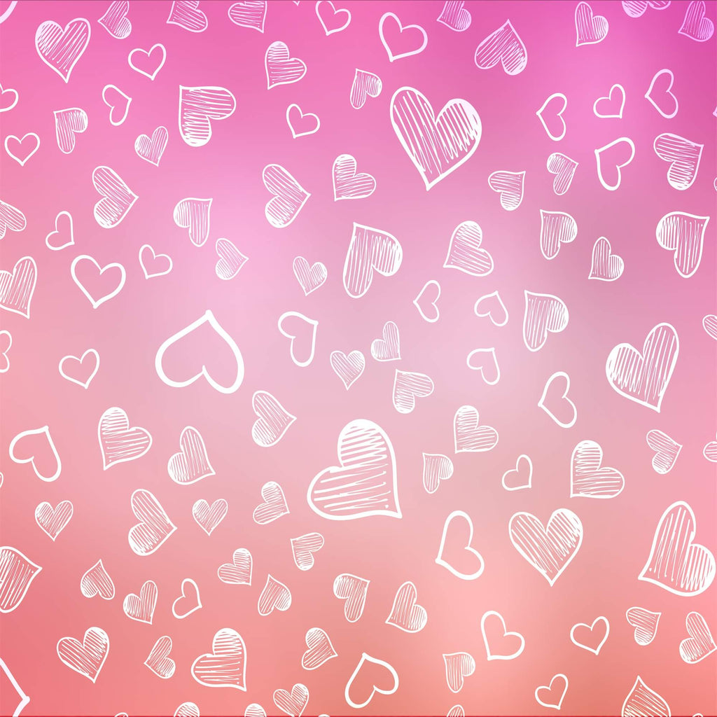 Valentine's Day Gradient Pink White Chalk Doodle Small Heart Backdrop M12-47