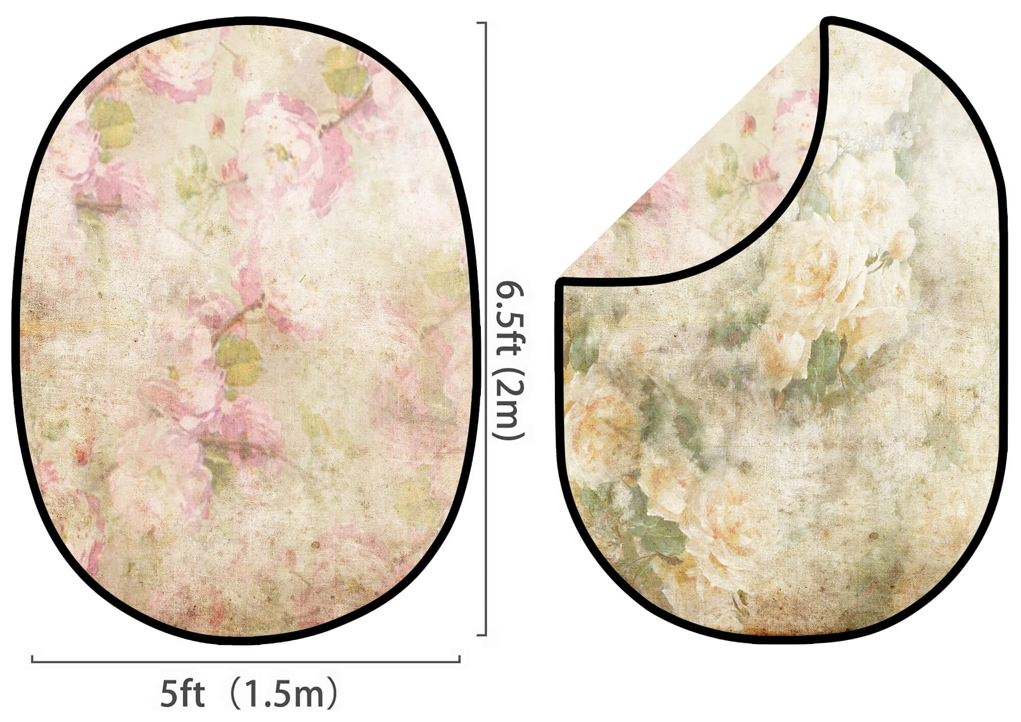 Collapsible Elegant Vintage Pink/Yellowish Rosebud Double-sided Backdrop 1.5x2m M12-49