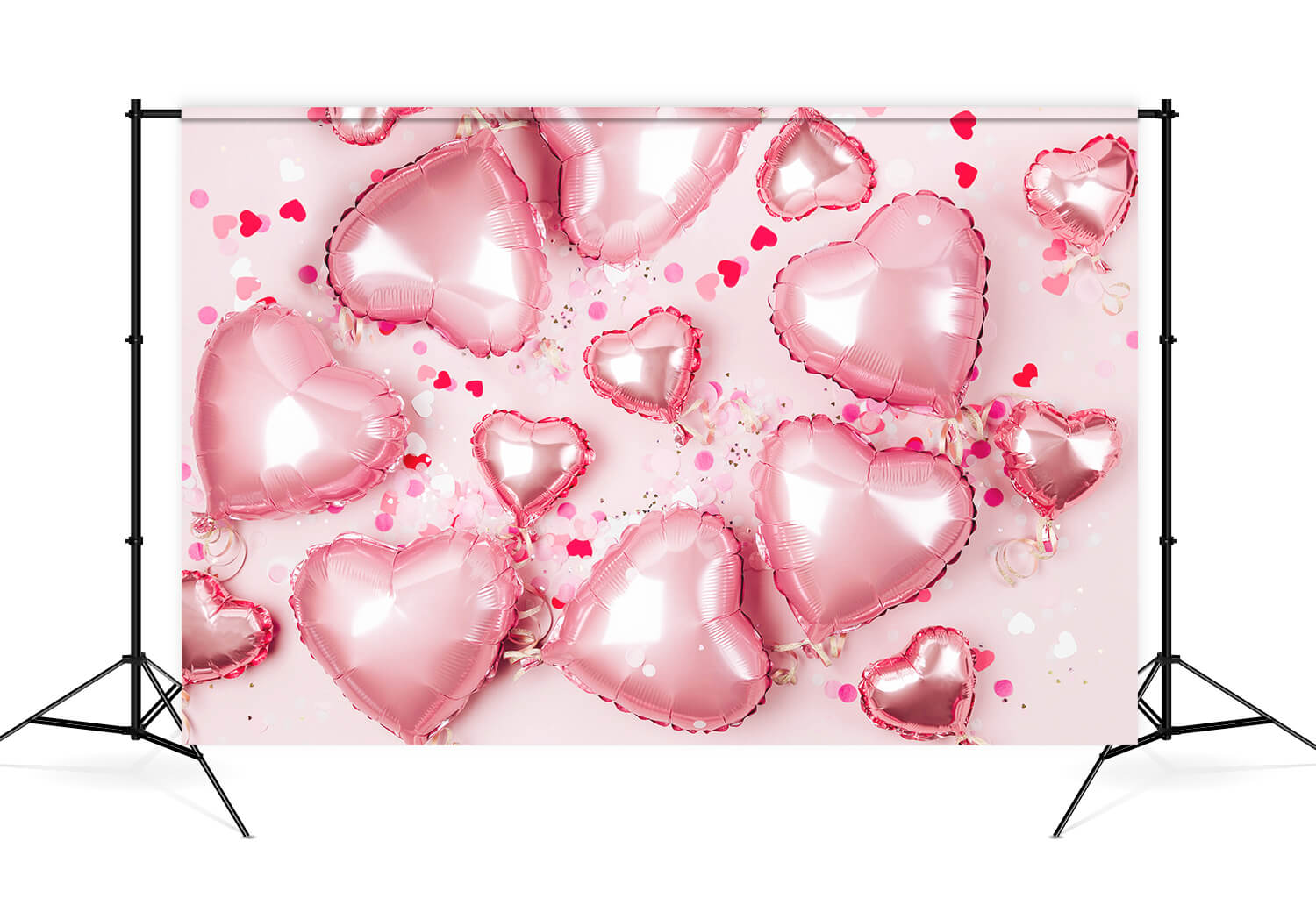 Valentine's Day Bright Pink Heart Balloon Pearl Sequins Heart Romantic Backdrop M12-50