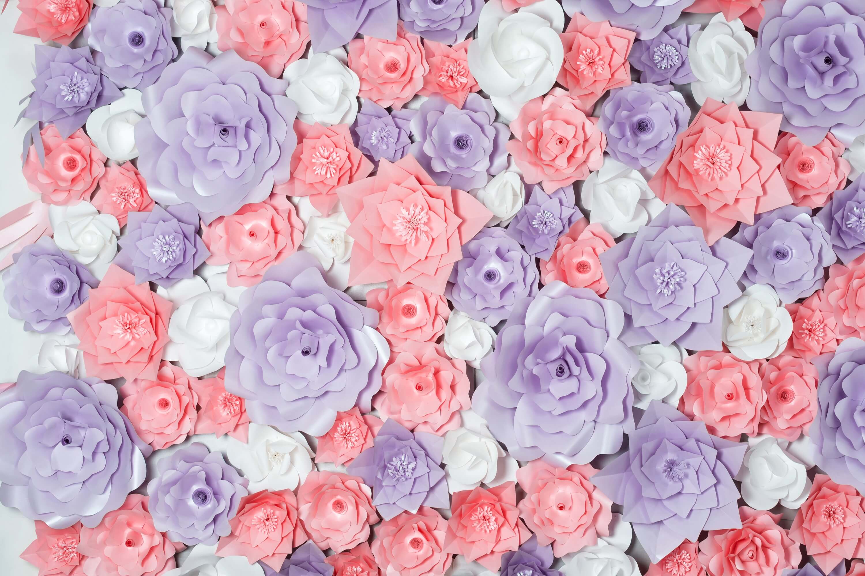 Spring Romantic Pink Purple White Paper Cutout Flower Backdrop M2-12