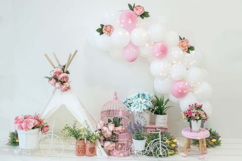 Pink and White Balloon Flower Small Tent Craft Decoration Birthday Backdrop M2-20