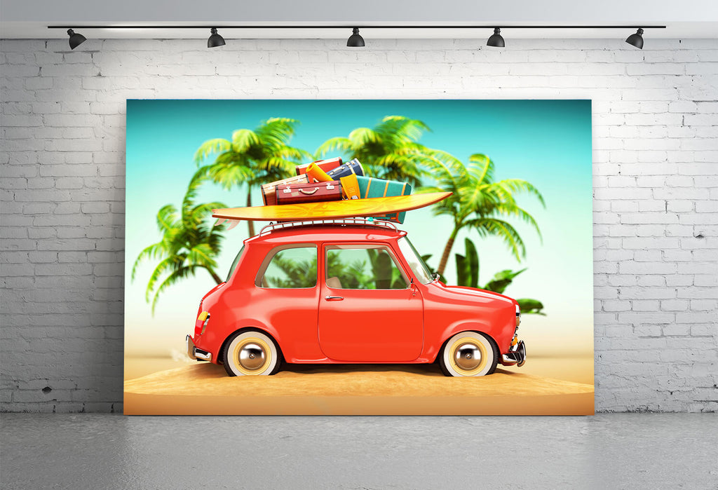 Beach Funny Car with Surfboard Suitcases Backdrop UK M5-119