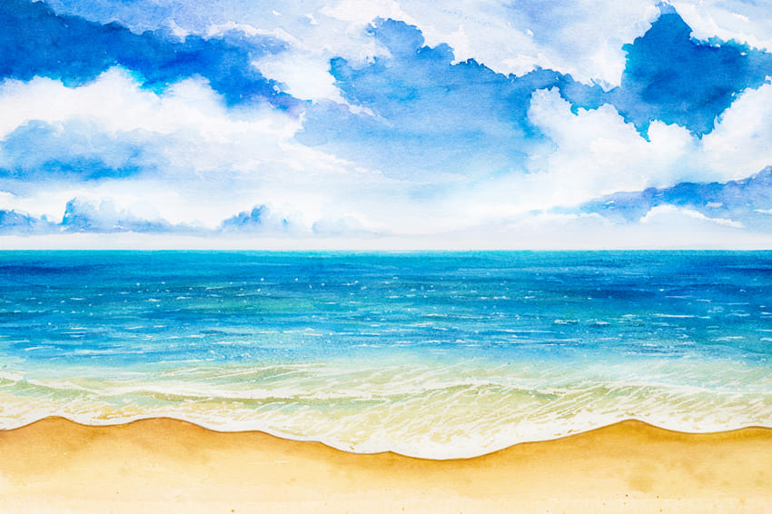 Hand-drawn Watercolor Ocean Waves Backdrop UK M5-120