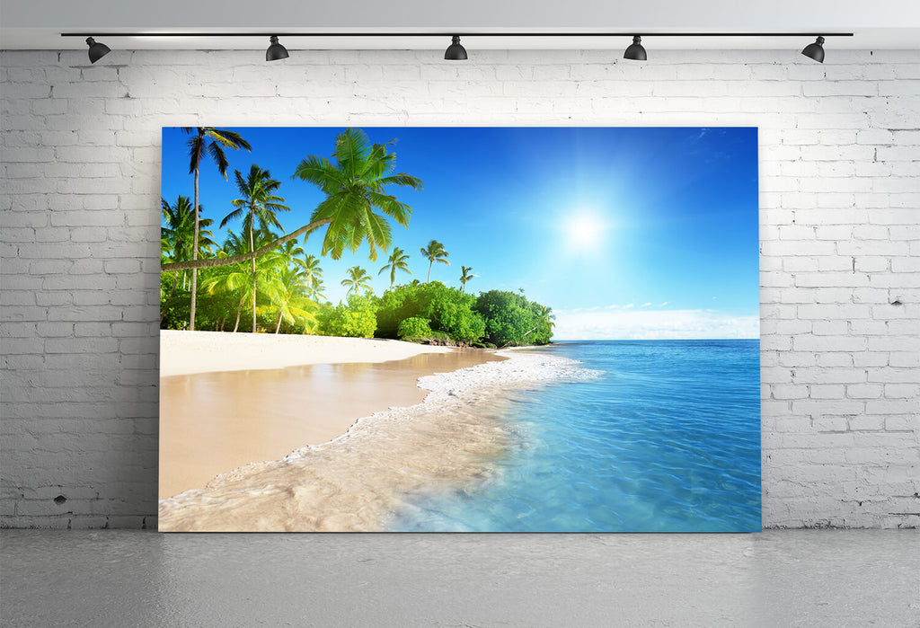 Summer Beach Blue Sea Palm Tree Backdrop UK M5-127